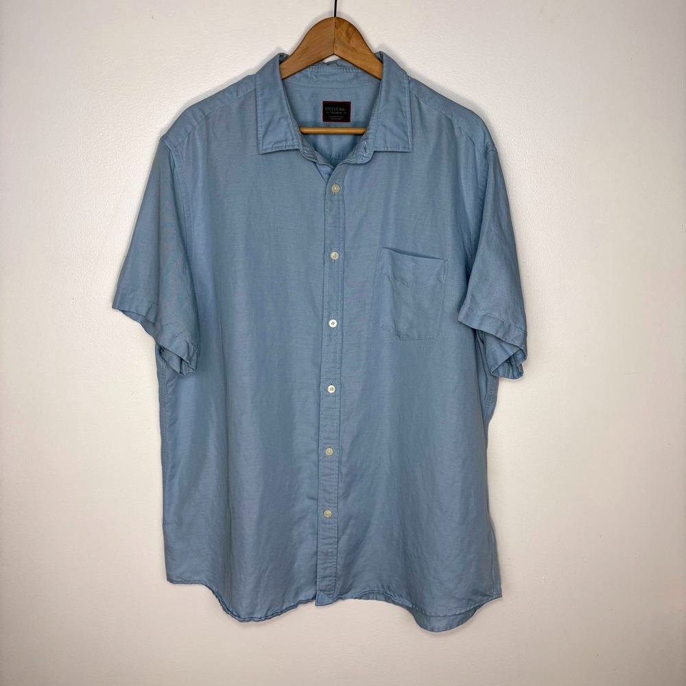 UNTUCKit Mens Tencel Linen Button Up Shirt XXL Light Blue Beach Coastal Relaxed
